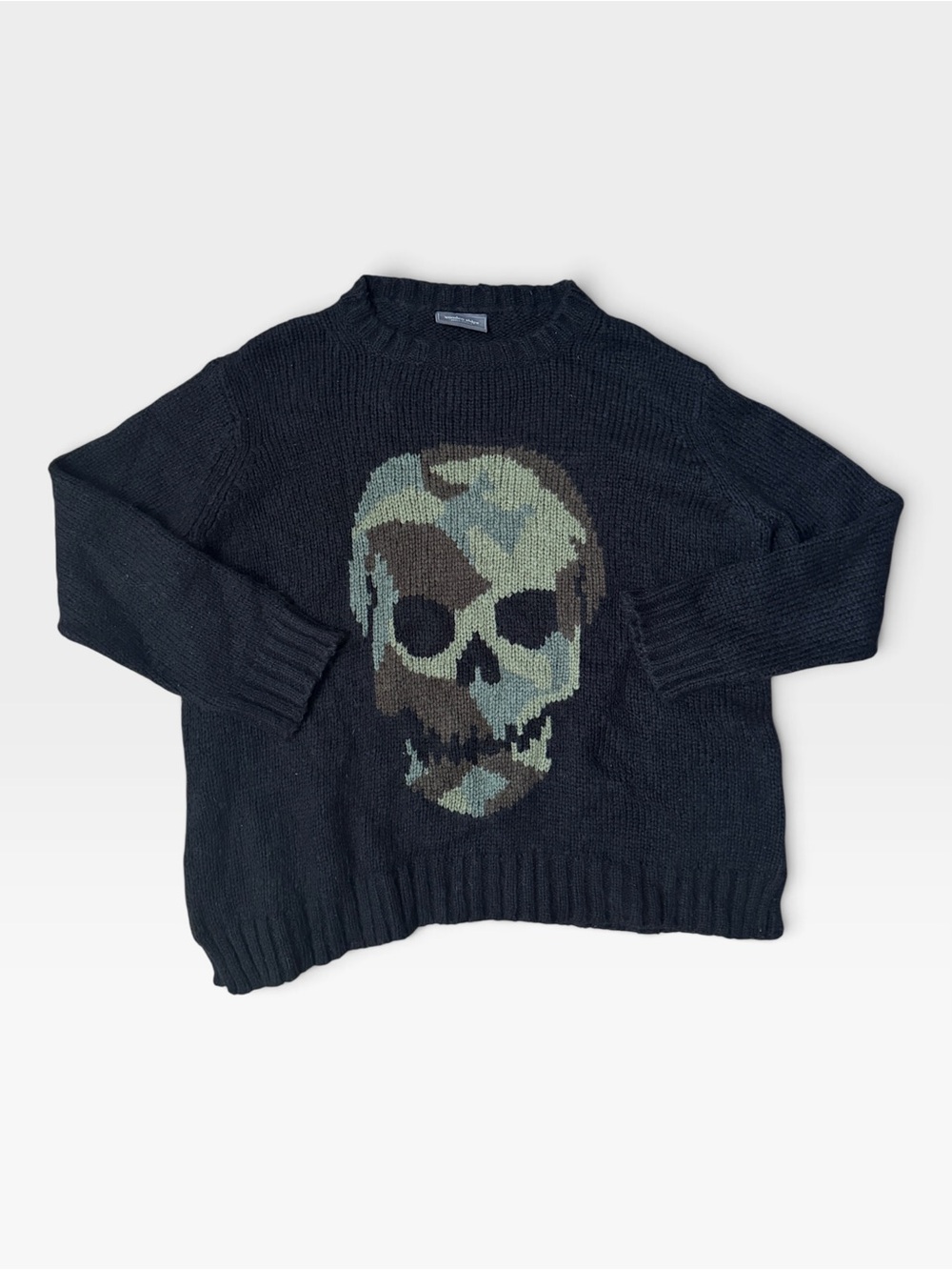 Wooden Ships Mohair Blend Camo Skull Crew Chunky Knit Sweater S/M - Picture 5 of 5
